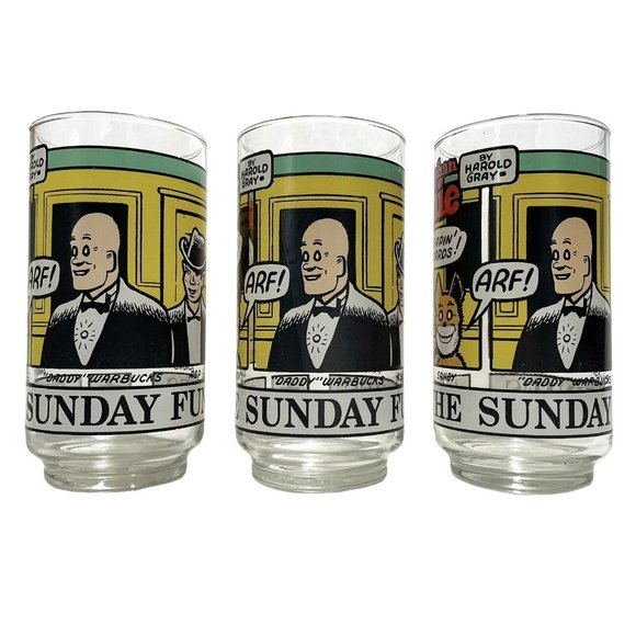 Vintage 1970s "The Sunday Funnies" Set of 3 Glass Tumbler Little Orphan Annie - Picture 3 of 8